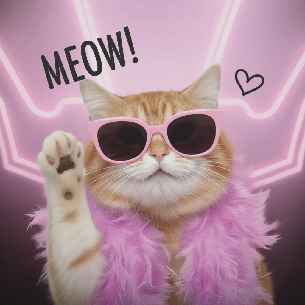 cat in pink sunglasses and feather boa