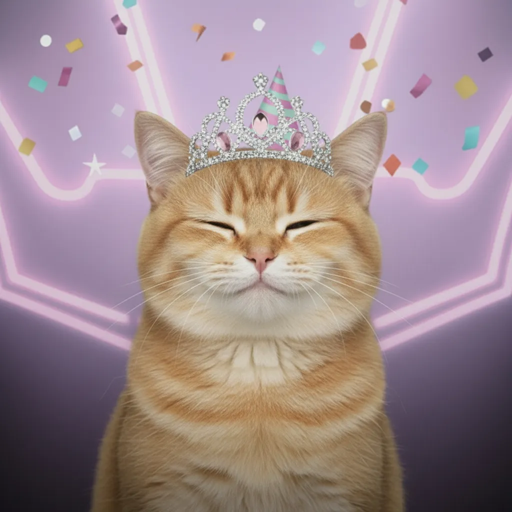 orange cat wearing a princess crown