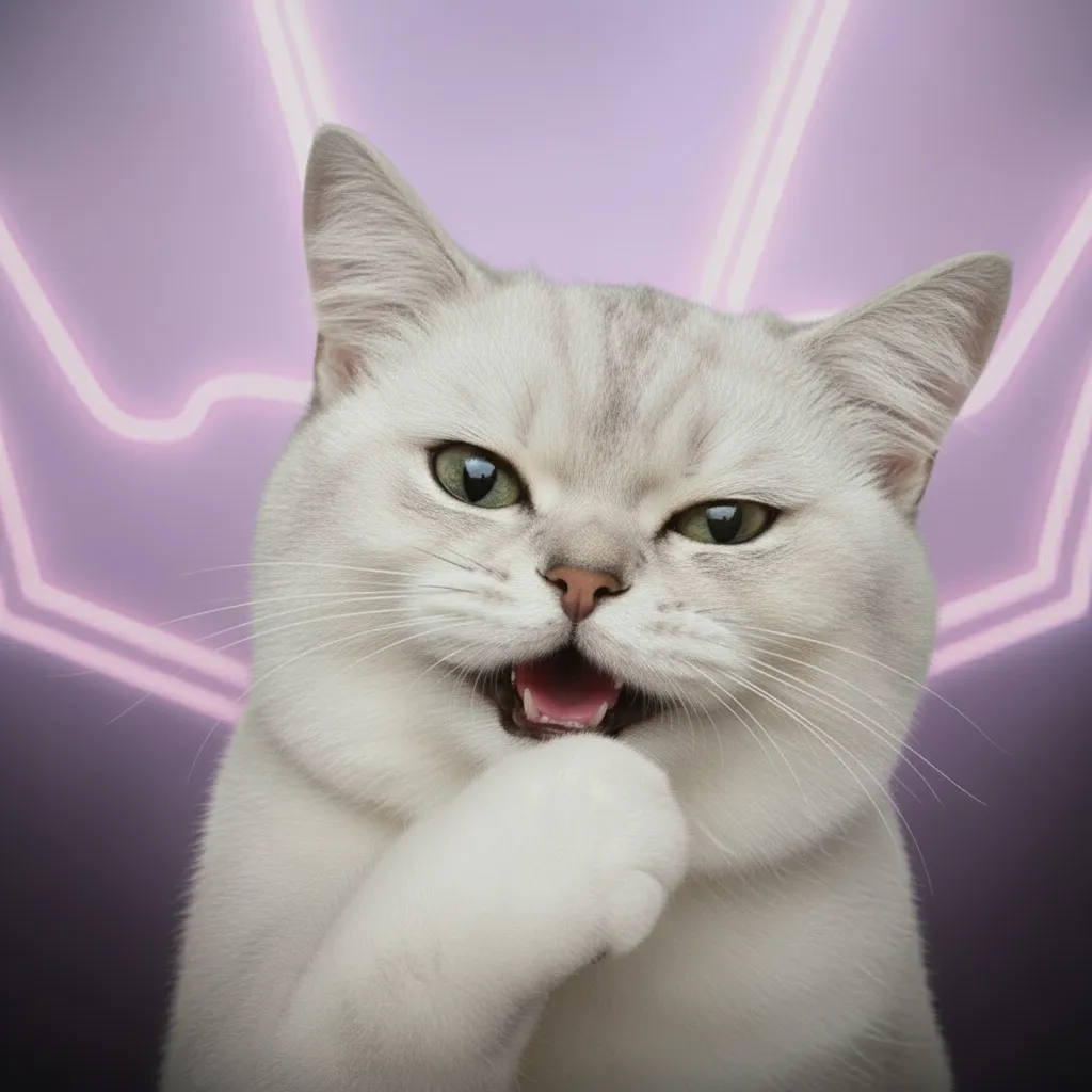 white cat with a playful expression